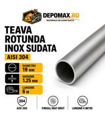 Teava rotunda inox sudata AISI 304, 19 x 1.25 mm, 6 metri